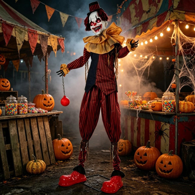 English Elm Creepy Animatronic Circus Clown Eight Foot Halloween Yard Prop with Motion Sound T3971P576811