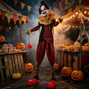 English Elm Creepy Animatronic Circus Clown Eight Foot Halloween Yard Prop with Motion Sound T3971P576811