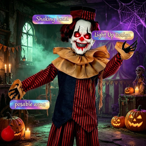 English Elm Creepy Animatronic Circus Clown Eight Foot Halloween Yard Prop with Motion Sound T3971P576811