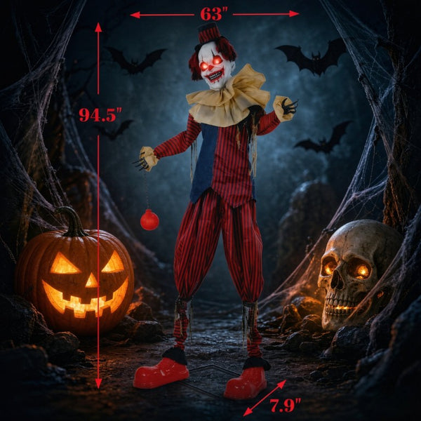 English Elm Creepy Animatronic Circus Clown Eight Foot Halloween Yard Prop with Motion Sound T3971P576811