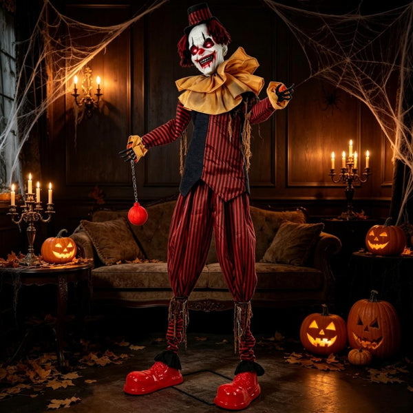 English Elm Creepy Animatronic Circus Clown Eight Foot Halloween Yard Prop with Motion Sound T3971P576811