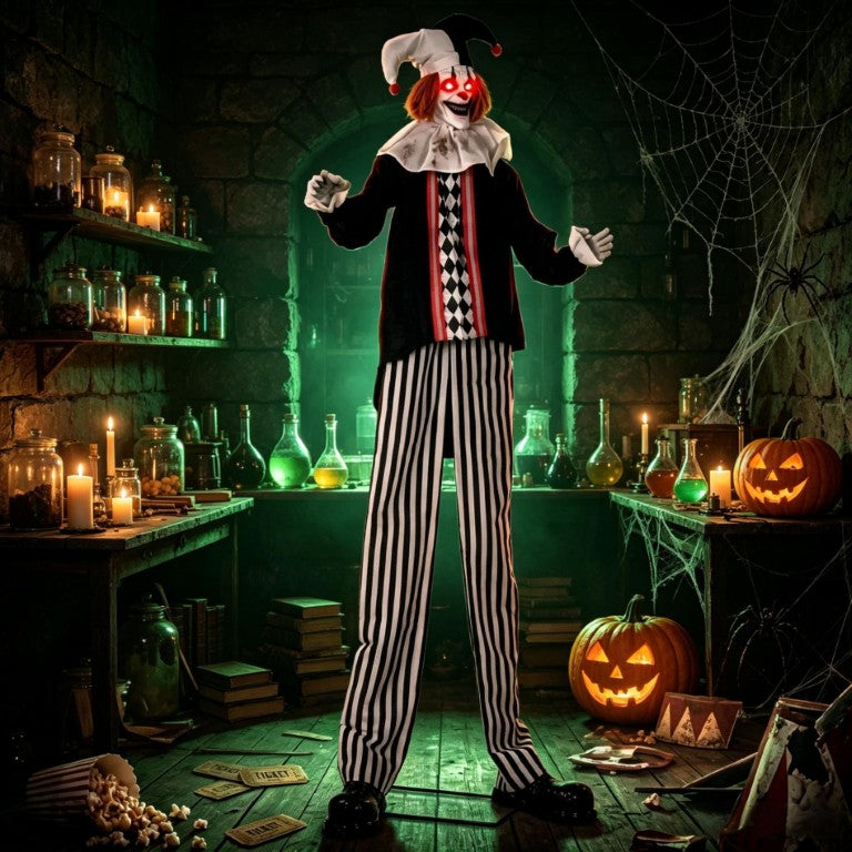 English Elm Frightening Animatronic Clown Prop Nine Feet Tall with LED Eyes and Motion Sensors T3971P576839