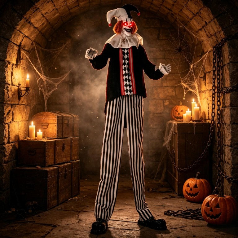 English Elm Frightening Animatronic Clown Prop Nine Feet Tall with LED Eyes and Motion Sensors T3971P576839