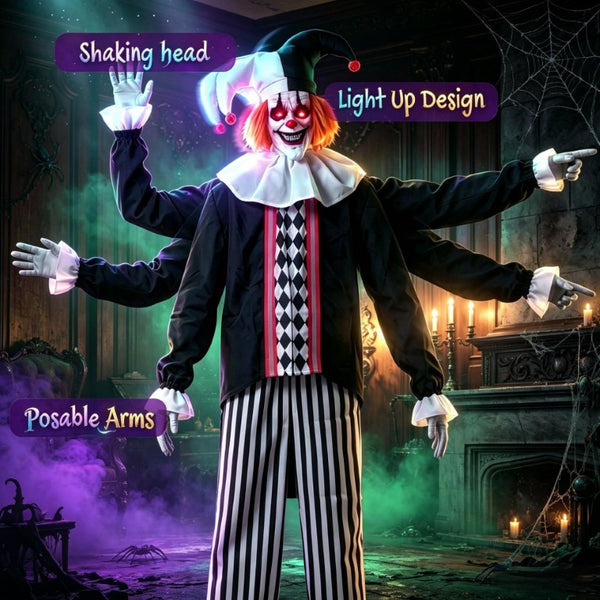 English Elm Frightening Animatronic Clown Prop Nine Feet Tall with LED Eyes and Motion Sensors T3971P576839