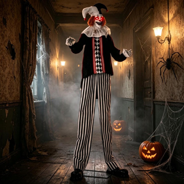 English Elm Frightening Animatronic Clown Prop Nine Feet Tall with LED Eyes and Motion Sensors T3971P576839