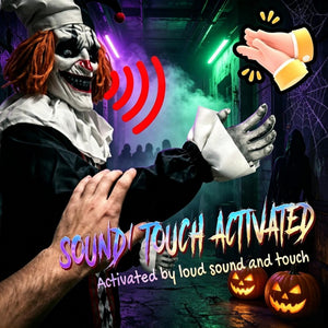 English Elm Frightening Animatronic Clown Prop Nine Feet Tall with LED Eyes and Motion Sensors T3971P576839