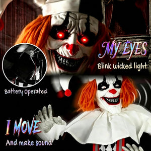 English Elm Frightening Animatronic Clown Prop Nine Feet Tall with LED Eyes and Motion Sensors T3971P576839