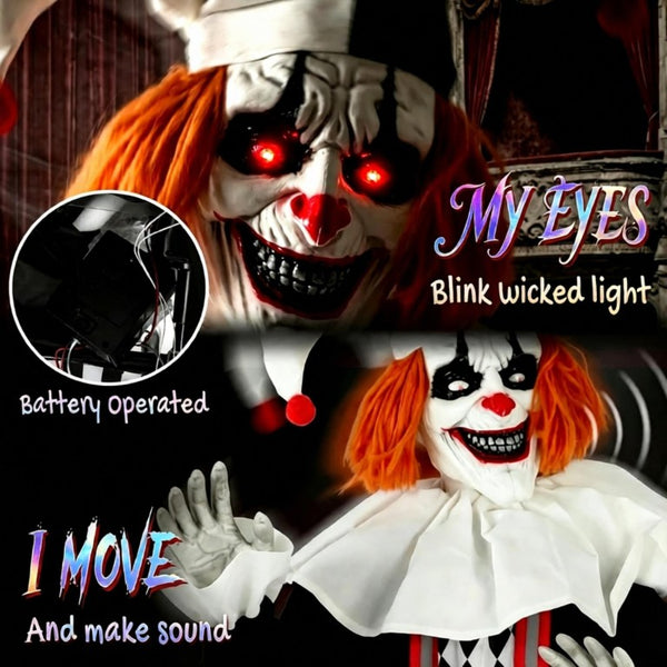 English Elm Frightening Animatronic Clown Prop Nine Feet Tall with LED Eyes and Motion Sensors T3971P576839
