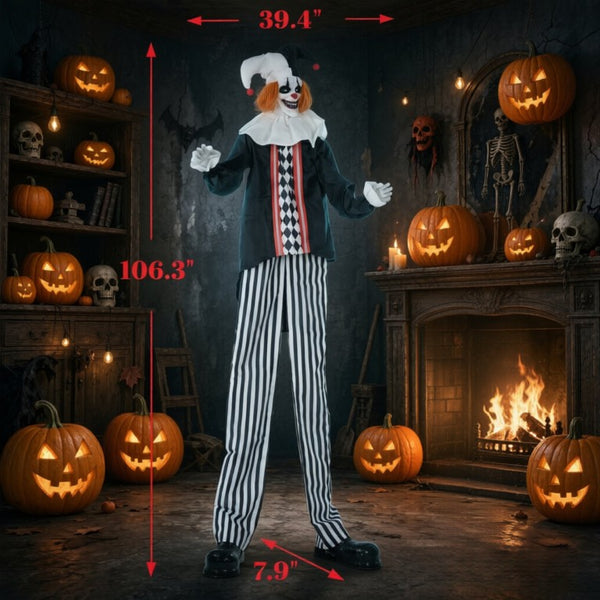 English Elm Frightening Animatronic Clown Prop Nine Feet Tall with LED Eyes and Motion Sensors T3971P576839