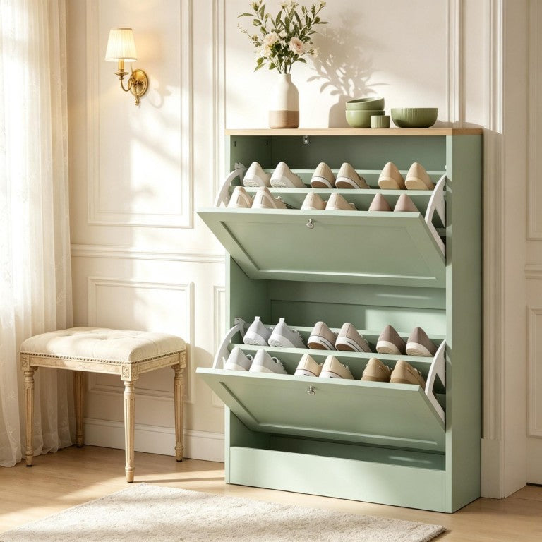 English Elm Modern Slim Flip Door Shoe Cabinet with Oak Top for Entryway Narrow Hall Storage T3971P580108