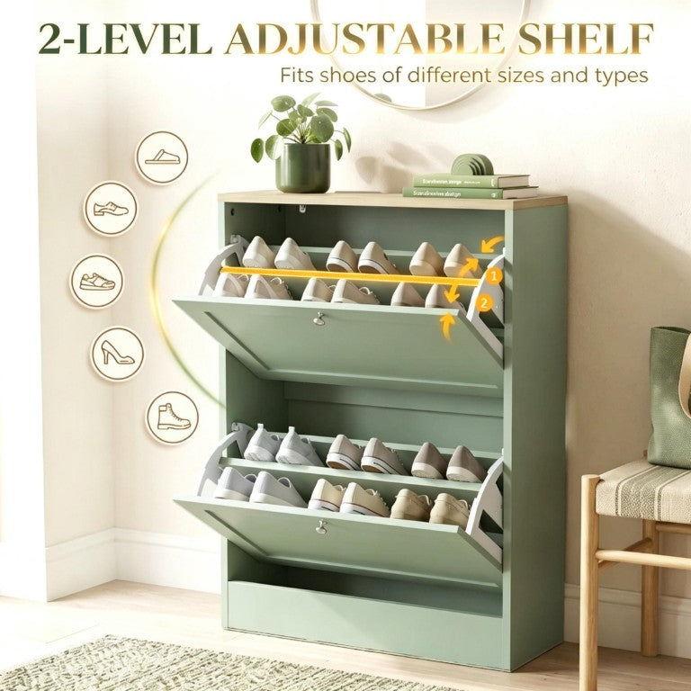 English Elm Modern Slim Flip Door Shoe Cabinet with Oak Top for Entryway Narrow Hall Storage T3971P580108