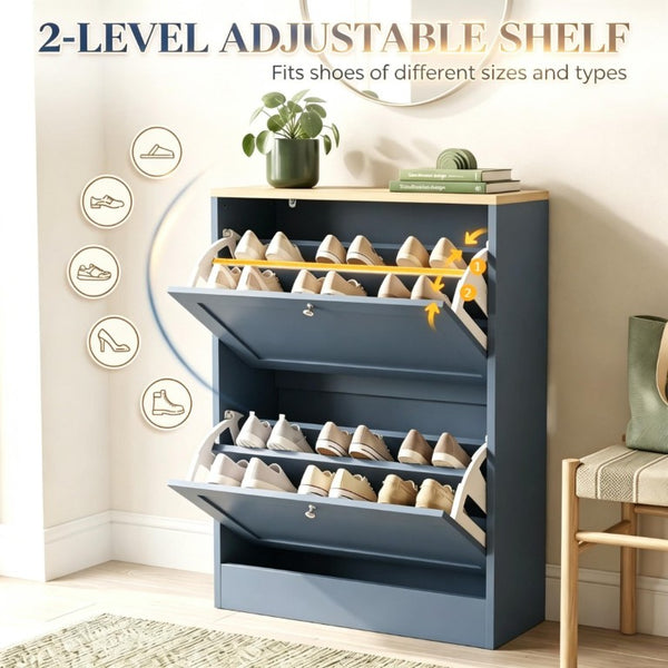 English Elm Stylish Slim Flip Door Shoe Cabinet with Oak Grain Top for Entryway Organization T3971P580161
