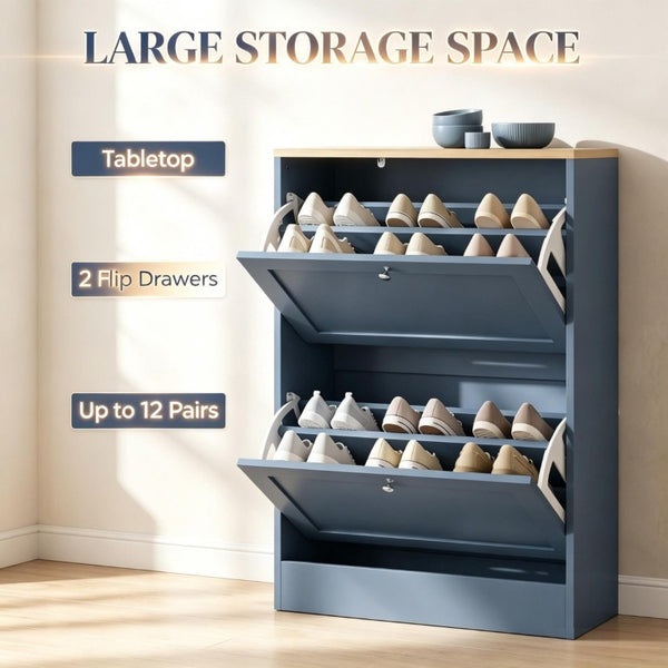English Elm Stylish Slim Flip Door Shoe Cabinet with Oak Grain Top for Entryway Organization T3971P580161