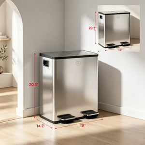 English Elm Dual Compartment Stainless Steel Step Trash Can with Soft Close Lids for Kitchen T3971P582184