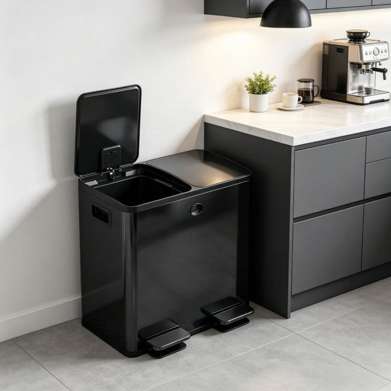 English Elm Hygienic Dual Compartment Step Trash Can Stainless Steel Soft Close Kitchen Waste Bin T3971P582194