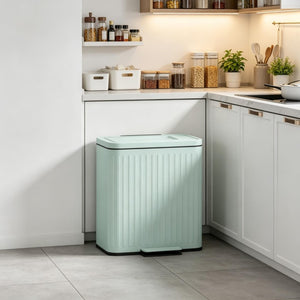 English Elm Functional Dual Compartment Step Bin Powder Coated Metal Soft Close Pedal Recycling T3971P582215