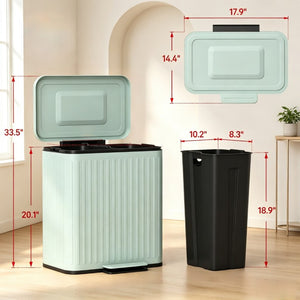 English Elm Functional Dual Compartment Step Bin Powder Coated Metal Soft Close Pedal Recycling T3971P582215