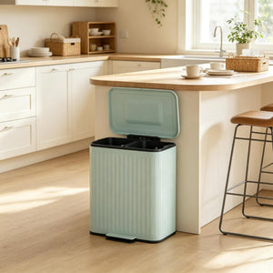 English Elm Functional Dual Compartment Step Bin Powder Coated Metal Soft Close Pedal Recycling T3971P582215