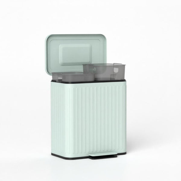 English Elm Functional Dual Compartment Step Bin Powder Coated Metal Soft Close Pedal Recycling T3971P582215