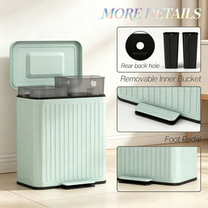 English Elm Functional Dual Compartment Step Bin Powder Coated Metal Soft Close Pedal Recycling T3971P582215