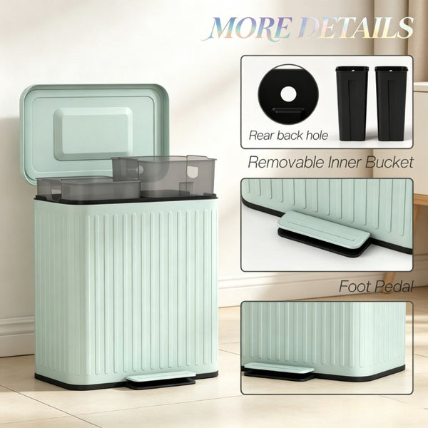 English Elm Functional Dual Compartment Step Bin Powder Coated Metal Soft Close Pedal Recycling T3971P582215