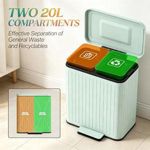 English Elm Functional Dual Compartment Step Bin Powder Coated Metal Soft Close Pedal Recycling T3971P582215