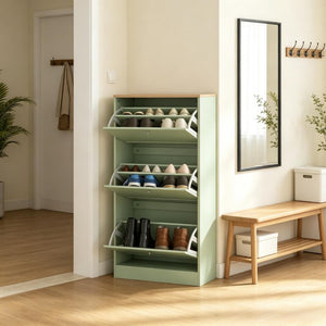 English Elm Stylish Narrow Entryway Shoe Cabinet with Flip Down Drawers and Oak Wood Grain Top T3971P582231