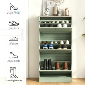 English Elm Stylish Narrow Entryway Shoe Cabinet with Flip Down Drawers and Oak Wood Grain Top T3971P582231