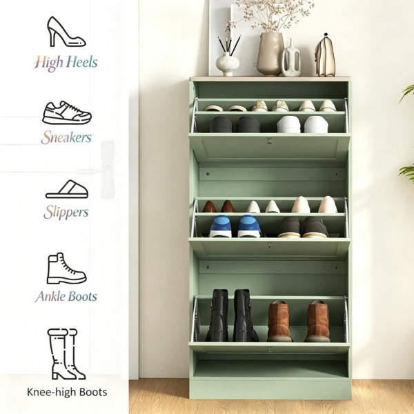 English Elm Stylish Narrow Entryway Shoe Cabinet with Flip Down Drawers and Oak Wood Grain Top T3971P582231