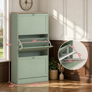English Elm Stylish Narrow Entryway Shoe Cabinet with Flip Down Drawers and Oak Wood Grain Top T3971P582231