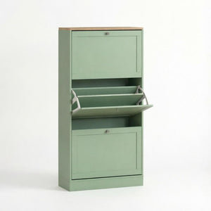 English Elm Stylish Narrow Entryway Shoe Cabinet with Flip Down Drawers and Oak Wood Grain Top T3971P582231