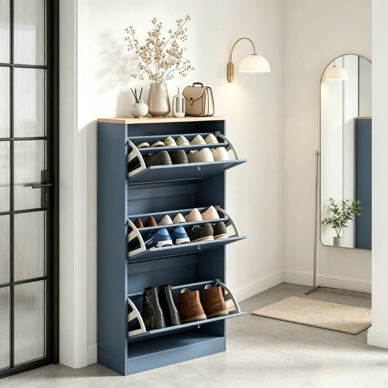 English Elm Functional Narrow Flip Drawer Shoe Cabinet with Oak Grain Top for Entryway Storage T3971P582254