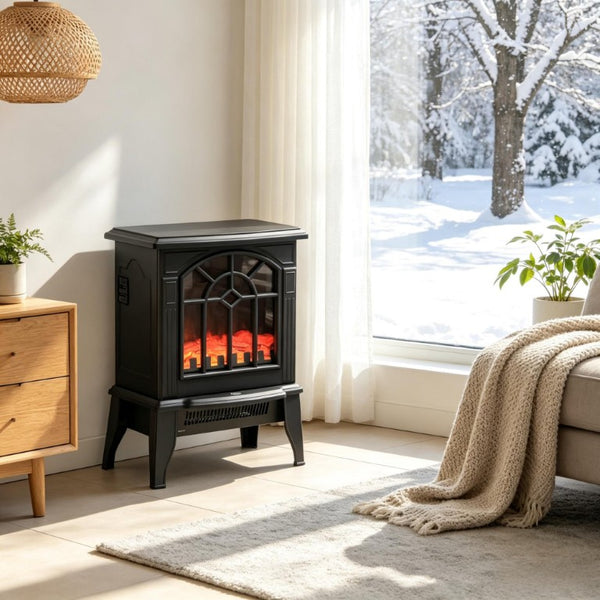 English Elm Freestanding Electric Stove Heater with Flickering Flame Ambiance for Any Room T3971P585266
