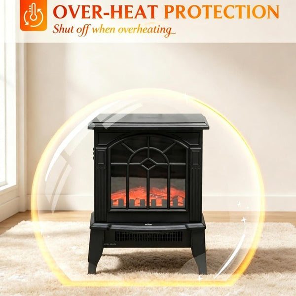 English Elm Freestanding Electric Stove Heater with Flickering Flame Ambiance for Any Room T3971P585266