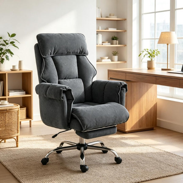 English Elm Executive Reclining Office Chair with Footrest Flannel Foam Cushion and Lumbar Support T3971P588829