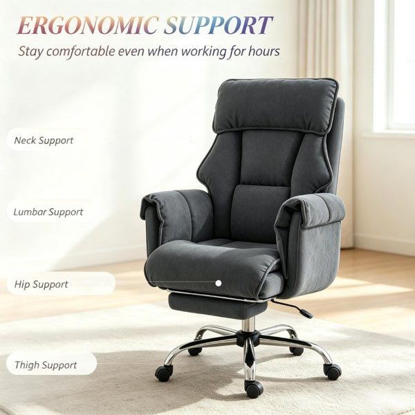 English Elm Executive Reclining Office Chair with Footrest Flannel Foam Cushion and Lumbar Support T3971P588829
