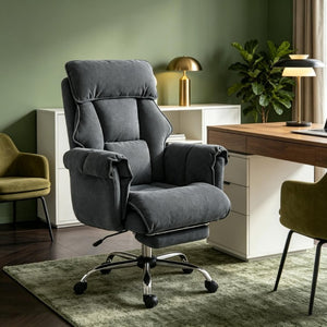 English Elm Executive Reclining Office Chair with Footrest Flannel Foam Cushion and Lumbar Support T3971P588829