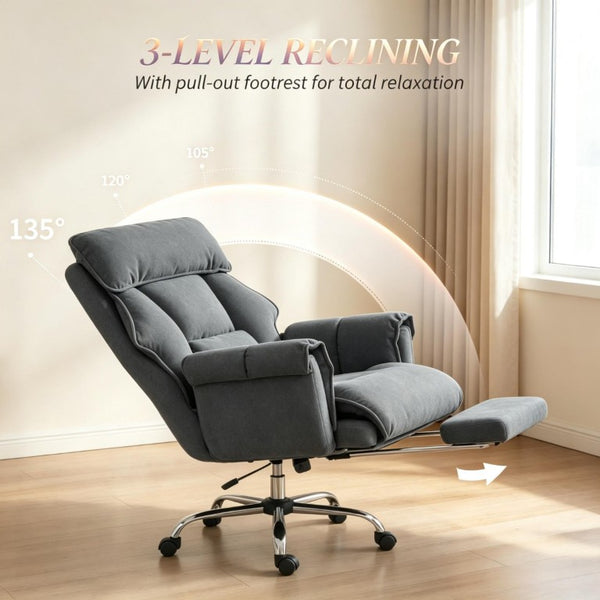 English Elm Executive Reclining Office Chair with Footrest Flannel Foam Cushion and Lumbar Support T3971P588829