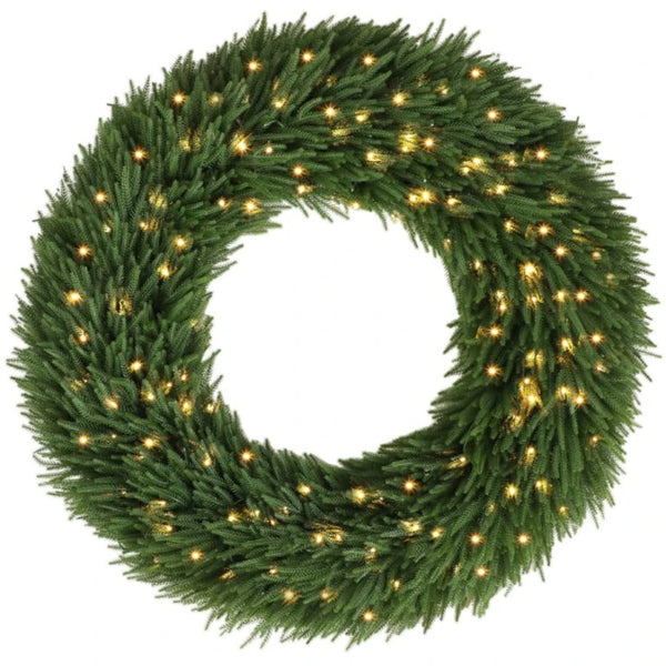 English Elm 48 Inch Pre-Lit Norfolk Pine Wreath with 150 Warm White LEDs for Festive Entryway Display Norfolk Pine T3971P588948