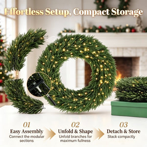 English Elm 48 Inch Pre-Lit Norfolk Pine Wreath with 150 Warm White LEDs for Festive Entryway Display Norfolk Pine T3971P588948