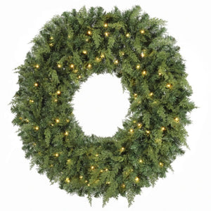 English Elm 48 Inch Pre-Lit Norfolk Pine Wreath with 150 Warm White LEDs for Festive Entryway Display Crestwood Spruce T3971P589030