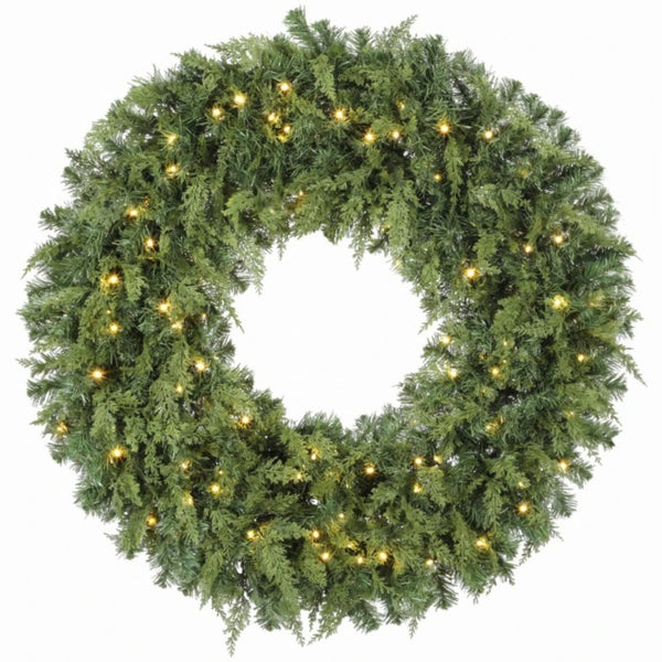 English Elm 36‑Inch Pre-Lit Cedar Wreath with Warm White LEDs Bow and 8 Glow Modes for Front Doors T3971P589033
