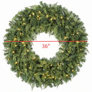 English Elm 36‑Inch Pre-Lit Cedar Wreath with Warm White LEDs Bow and 8 Glow Modes for Front Doors T3971P589033