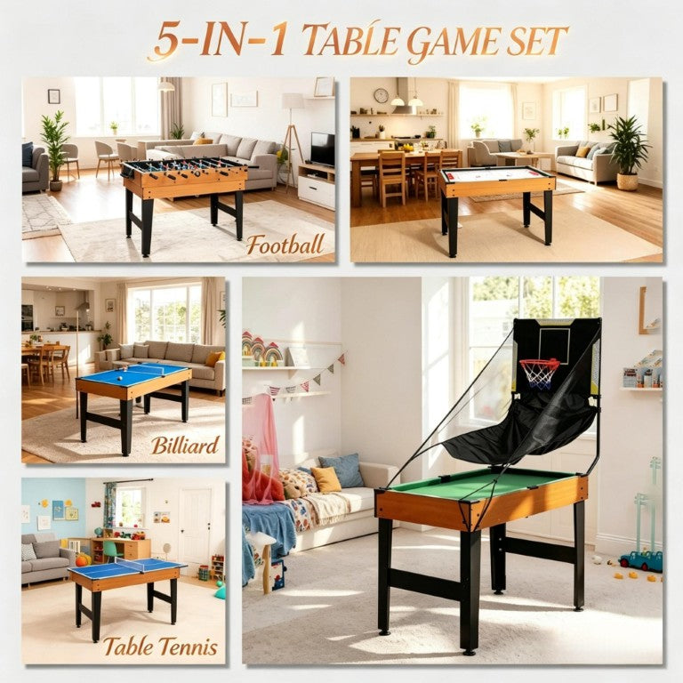 English Elm 5‑In‑1 Multi Game Table Foosball Pool Ping Pong Air Hockey Basketball Rec Room Set T3971P589040