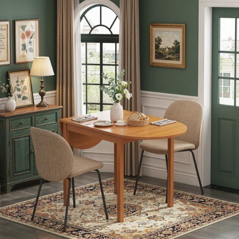 English Elm 55‑Inch Solid Pine Drop Leaf Dining Table Walnut Finish Seats Six Compact Spaces T3971P589173