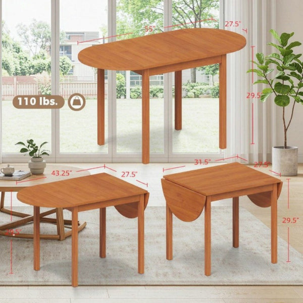 English Elm 55‑Inch Solid Pine Drop Leaf Dining Table Walnut Finish Seats Six Compact Spaces T3971P589173