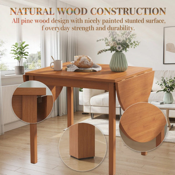 English Elm 55‑Inch Solid Pine Drop Leaf Dining Table Walnut Finish Seats Six Compact Spaces T3971P589173