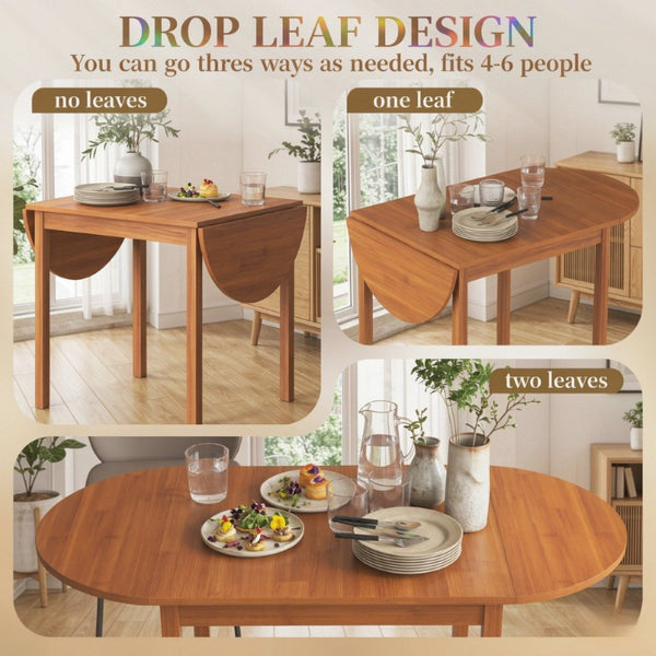 English Elm 55‑Inch Solid Pine Drop Leaf Dining Table Walnut Finish Seats Six Compact Spaces T3971P589173
