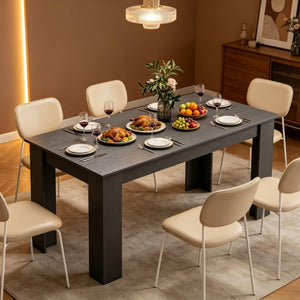 English Elm 63‑Inch Rectangular Dining Table Seats Six with Geometric Legs and Wood Grain Top T3971P589179