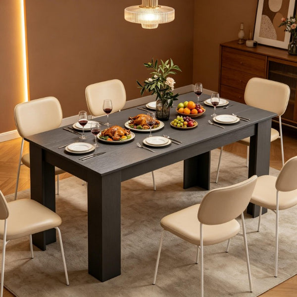 English Elm 63‑Inch Rectangular Dining Table Seats Six with Geometric Legs and Wood Grain Top T3971P589179